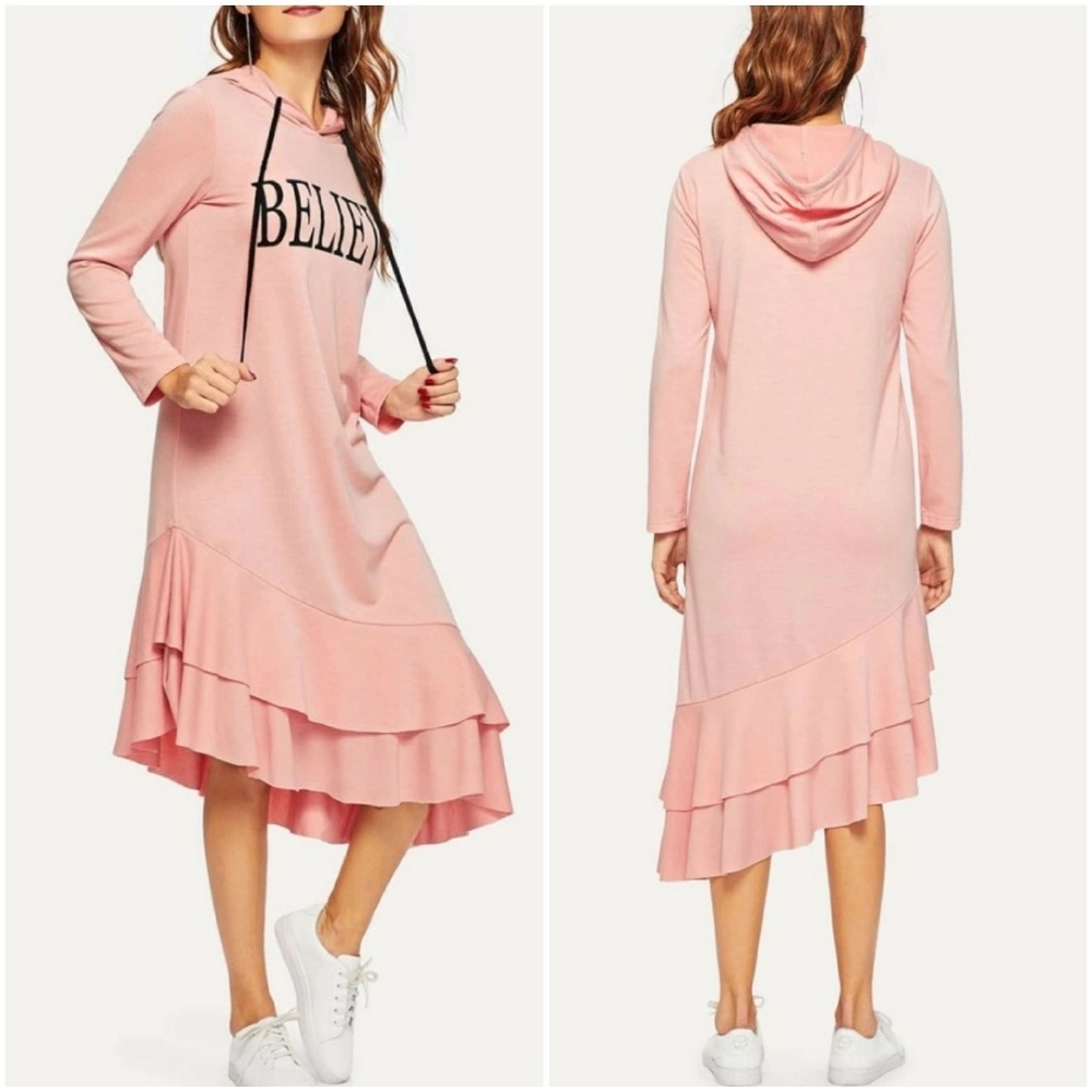 Casual Pink Hooded Dress